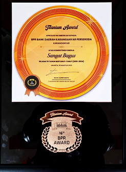 PT BPR Bank Daerah Karanganyar Raih TITANIUM Award 2025 dari Infobank atas Kinerja selama 15 tahun terakhir Sangat Bagus dan Sangat Sehat.
